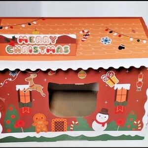 Cardboard Cat House with Scratch Pad, Cat Beds for Indoor Cats (Christmas House)